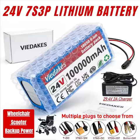 Durable 7s3p Battery 24V 100Ah Rechargeable 18650 Lithium Battery Pack with 29.4V 2A Charger for Ele