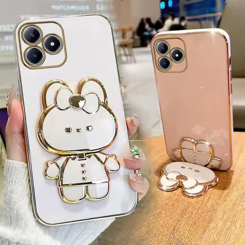 RealmeC63 Rabbit Makeup Mirror Phone Holder Case On For Oppo Realme C63 C53 C61 C51 Realme C 63 53 6