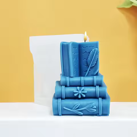 Feather Carved Book Stack Candle Mold Silicone DIY Handmade Aromatherapy Wax Mold Artistic Study Roo