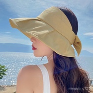 YQSouth KoreaUVTopless Hat Children's Summer Sun Hat Uv Protection Face Cover Sun Hat Wide Brim Bow Fisherman Hat 7FPG