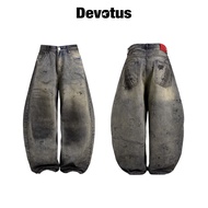 Baggy Jeans Denim Blue Washed Dirty Curved Leg Devotus Local Brand - STAIN Pants Dirty Blue Seluar J