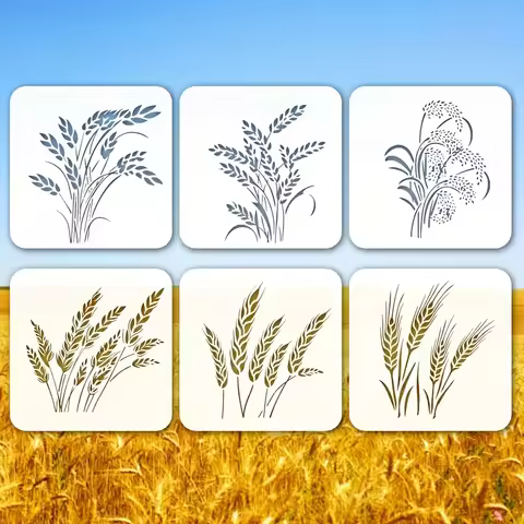6PCS Reusable Stencils for Painting 7.9x7.9 Inch Plant Pattern Stencil Templates for Wall DIY Decora