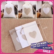 LOVE Drawstring Burlap Bag Linen Pouch Mini Jute Bag Gift Bag Drawstring Pouch Uncang Bag Beg Uncang
