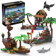 Mesiondy Pirate Ship Building Brick Toy Set - 497pcs, Shoal Island, Pirate Repair Port, with Sharks,