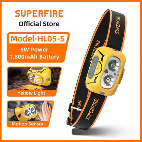 SUPERFIRE HL05-S LED Headlamp with Motion Sensor Headlight Rechargeable Stepless Dimming Yellow/Whit
