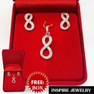 Inspire Jewelry Auspicious Set Cz Diamond Pendant Infinity White gold 1x2cm And Earrings size0.7x1.8