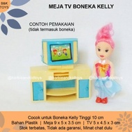 TERBEST Meja TV Boneka Barbiee Kelly - Perabot Mini Meja Televisi