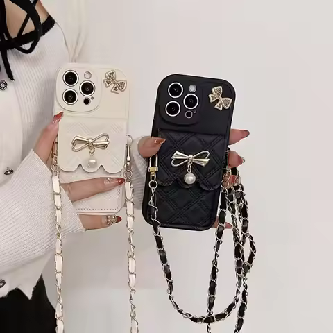 Pearl Bow Chain Wallet Phone Case For OPPO Reno 13 12 11 10 8 9 7 6 5 4 Lite 3 Pro 8T 8Z 7Z 6Z 5Z 4Z