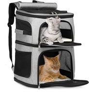 Double-Compartment Pet Carrier Backpack for Small Dogs and 2 Cats Super Ventilated Design Outdoor Ca