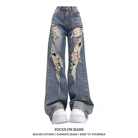 Baggy Jeans Womens Jeans Y2k Jeans Womens Pants Jeans Ripped DenimTrendy High Waisted Relaxed Straig