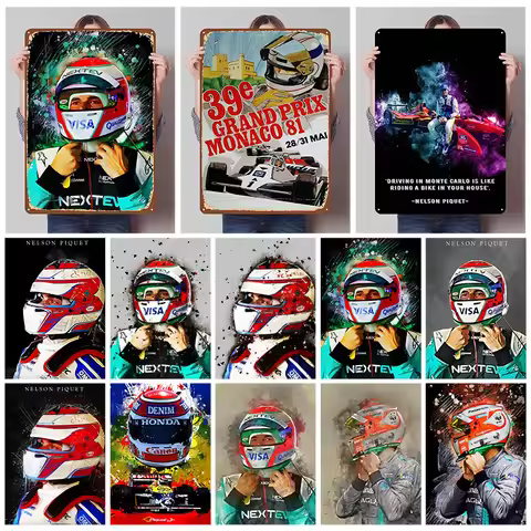 Nelson Piquet Racer Posters F1 Racing Metal Signs Vintage Home Decor Items Custom Tin Plates for Wal