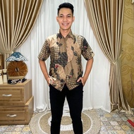 KEMEJA Order 885328] Batik Sogan Men's Batik Work Shirt Short Sleeve Rale Brown MR Suitable For Work