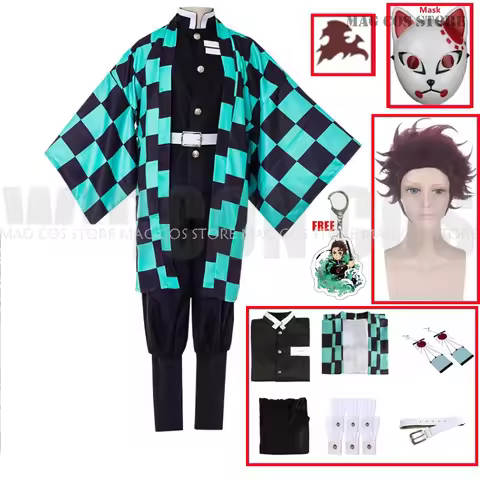 Kamado Anime Tanjiro Cosplay Demon Slayers Cosplay Costume Wig Mask Hashira Kimono Cloak Halloween U