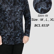 KEMEJA Batik, men's slim fit shirt, men's long-sleeved batik shirt D 822 - 8, M