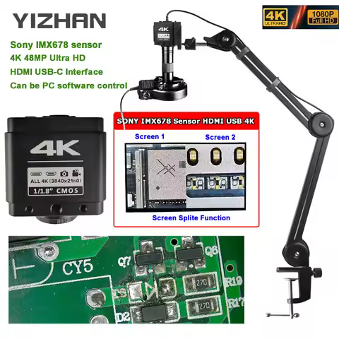 YIZHAN 4K Digital Microscope For Electronic Soldering Microscope IMX678 1/1.8" Sensor Camera HDMI Ty