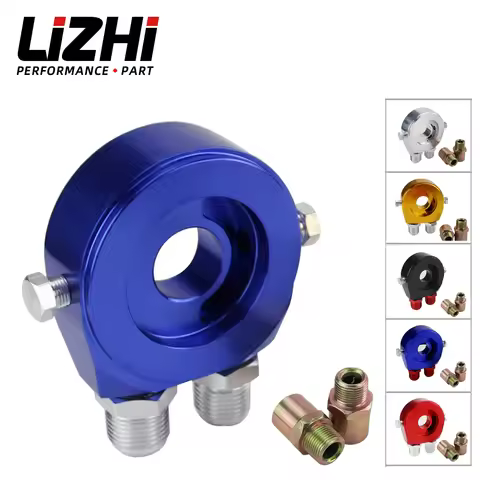 LIZHI RACING - Universal Aluminum AN10 Sandwich Oil Adapter Filter Cooler Plate Kit With 3/4-16 UNF 