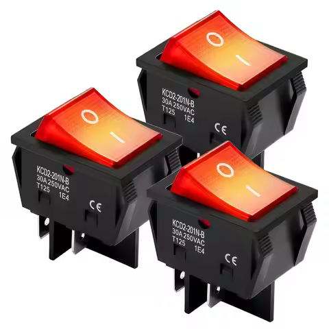 3PCS 30A 250V KCD2 KCD4 Heavy Duty Rocker Switch ON Off DPST 4 Pin Red Lighted With 12V 24V 120V Roc