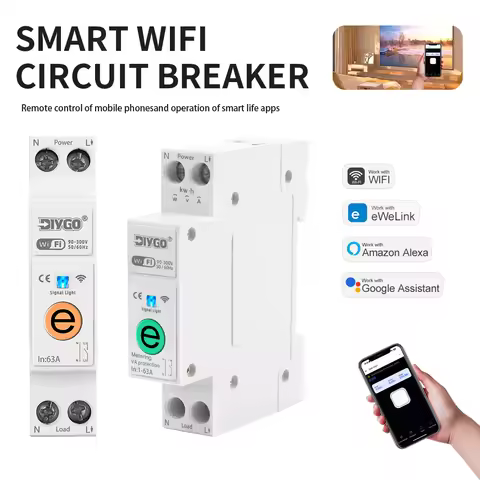 1P+N eWeLink WIFI Circuit Breaker 63A Din Rail Mounting Relay Miniature Household Switch Voice Remot