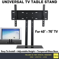 Universal TV Rack Mount Table Stand (Adjustable Height, Tempered Glass Base) (For 40 To 70 Inch)