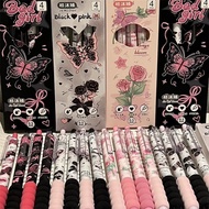 MECHANICAL GEL PEN 1 SET OF 4 PCS 0.5 MM BLACK INK WITH SOFT COMFY CUSHION Y2K DARK COQUETTE EDITION