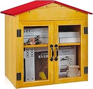 Outdoor Library Book Box Storage, Red Wooden Cabinet Little Literature Box for Neighborhoods Communi