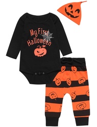 bakjuno Baby Boy My First Halloween Outfit Pumpkin Long Sleeve Pants Set