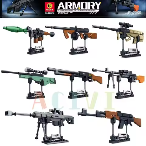 Technical Building Blocks toys Gun AK47 Revolver Submachine Sniper Barrett WW2 Military Army War SWA