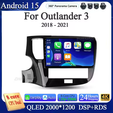 Android 15 Carplay Auto 2K For Mitsubishi Outlander 3 III GF0W GG0W 2018 - 2021 Car Radio Multimedia