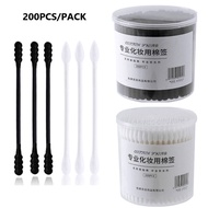 200PCS Cotton Swab Black and White , Organic Cotton Buds With Spiral/Round/Tipped Head for Ear Cleaner and Makeup, Biodegradable,Hygienic and Absorbent Swabs Disposable Cosmetic Applicator Double Head Cotton Swab for Women Kid