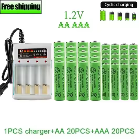Original 1.2V AA4800mAh+AAA3800mAh+Charger Rechargeable Battery for Computer Clock Radio Video Game 