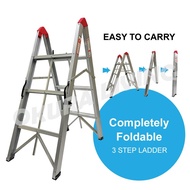 OKURA Portable Completely Foldable 3 Step Aluminium Ladder Silver Tangga Lipat Ringgan