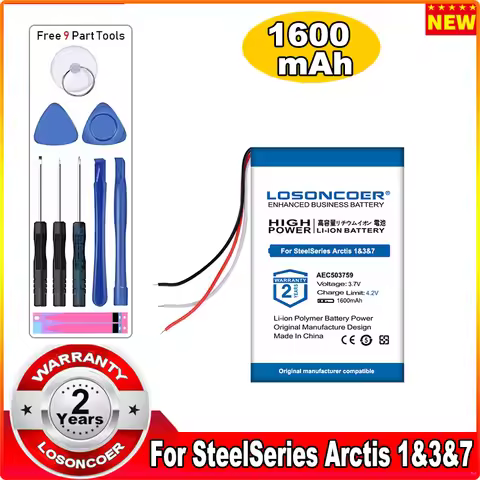 LOSONCOER 1600mAh AEC503759 Battery For SteelSeries Arctis 1 3 5 7 Wireless Gaming Headset Li Polyme