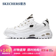 Skechers斯凯奇官方 春秋新款女鞋时尚熊猫鞋厚底增高休闲鞋运动老爹鞋小白鞋 11919/WBGD 白色/黑色/金色 36