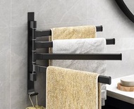 全城熱賣 - 衛生間毛巾架免打孔旋轉毛巾桿浴巾架浴室掛架衣服置物架多層掛桿（黑色4桿子）