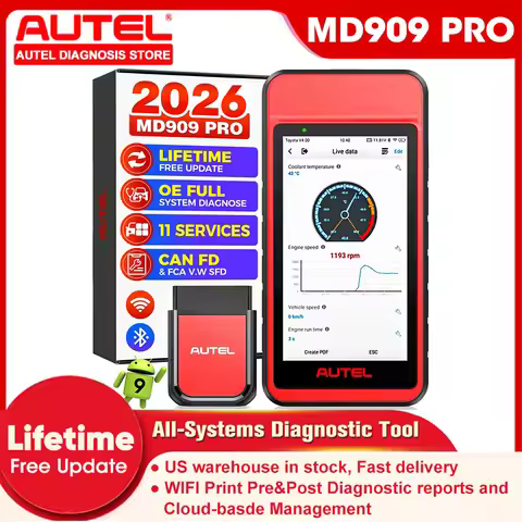 Autel MD909 PRO OBD2 Scanner Bluetooth All Systems Diagnostic Tool CAN FD 11+Services Free Update Up