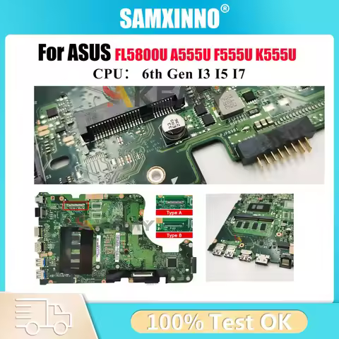 X555UA Notebook Mainboard For ASUS A555U FL5800U X555UQ F555U X555UF X555UJ X555U X555UB K555U Lapto