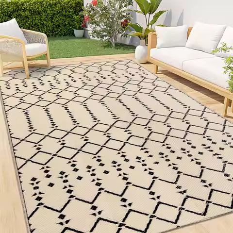 Waterproof Reversible Outdoor Rug 6x9 ft, Boho Patio Mat for Backyard, Deck, Picnic, Beach, Camping