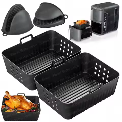 Air Fryer Silicone Perforated Liners Tray With Gloves for Ninja DZ302 DZ550 DZ401 SL401 SL201C SL400