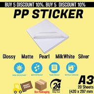 A3 50pcs PP Sticker Polypropylene Synthetic Glossy Matte Waterproof Frozen
