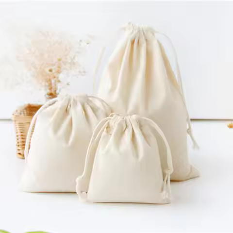 1pcWhite Drawstring Pouches Gift Blank Bags For DIY Cotton Hemp Bags Jewelry Display Packaging Stora