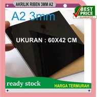 AKRILIK HITAM TRANSPARAN / AKRILIK HITAM RIBEN 3MM A2 42X60CM