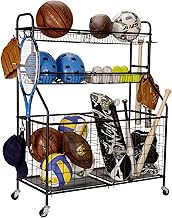 Garage Sports Equipment Organizer, Ball Storage Rack, Toy Storage, Nerf Gun Organization on Wheels for School, Garage, Black, Steel