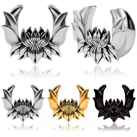 Vankula 2PCS Stainless Steel Lotus Saddle Tunnels Plugs Vintage Ear Gauge Piercing Expander Stretche