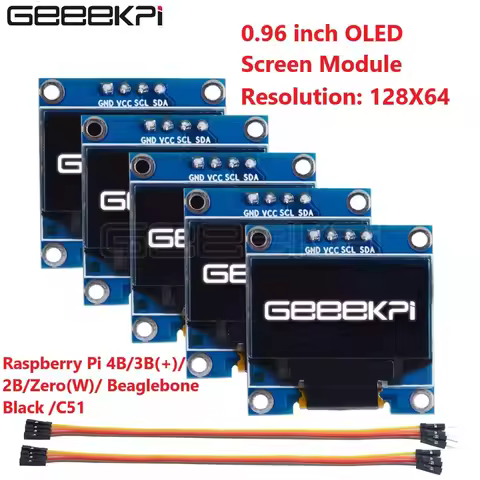 GeeekPi 0.96 inch OLED Screen Module 128*64 IIC SSD1306 for Raspberry Pi 4 B / 3 B (+) / 2 B / Zero 