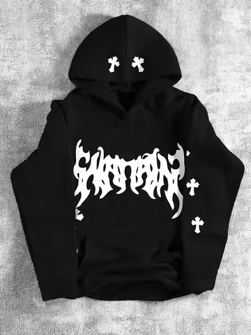 Creative Crossprinting Unisex Hoodies Thicken Breathable Top Y2K Style Loose Sportswear Comfortable 
