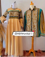 baju gamis tenun mix kain tile tenun set couple kemeja + anak 7th tenun endek premium