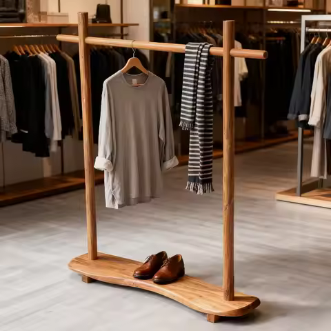 Stylish Minimalist Clothes Racks Boutique Wood Modern Japandi Clothing Rack Living Room Design Colga