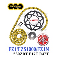 REGINA Sprocket Set Yamaha FZ1 FZS1000 Fazer 530 ZRT Ring Gold Chain Rantai Spoket ZRING Z Ring Acce
