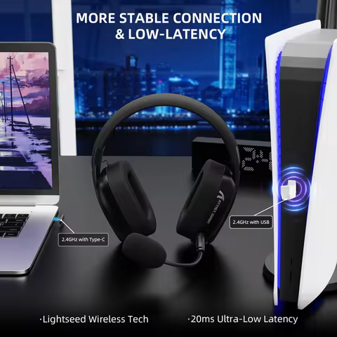 ATTACK SHARK L80PRO Wireless Gaming Headset Detachable Dual Microphone-Lightweight Headphone with Tr