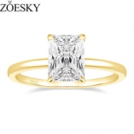 ZOESKY 3CT 925 Sterling Silver Engagement Rings Gold Radiant Cut Solitaire Cubic Zirconia CZ Wedding